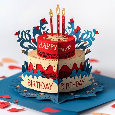 Dobra cena. 3D urodzinowy tort w kształcie wyrafinowane różne wzory dla nowoczesnych kreatywnych kart życzenia kreatywne i nowoczesne w Internecie